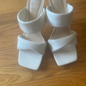 Vince Camuto Cream Heels with Square Toe and Chunky Heel